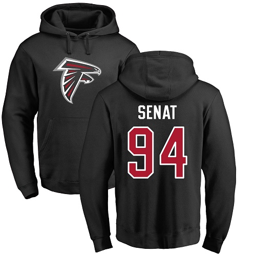 Atlanta Falcons Men Black Deadrin Senat Name And Number Logo NFL Football #94 Pullover Hoodie Sweatshirts->nfl t-shirts->Sports Accessory